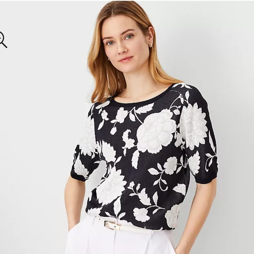 ANN TAYLOR NWT Floral Jacquard Sweater - Picture 2 of 3